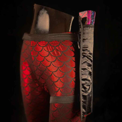 Handmade large bamboo rave fan with holster - Brocade Queen