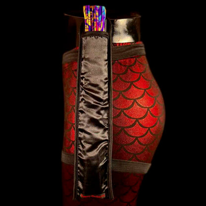 Handmade large bamboo rave fan with holster - Brocade Queen