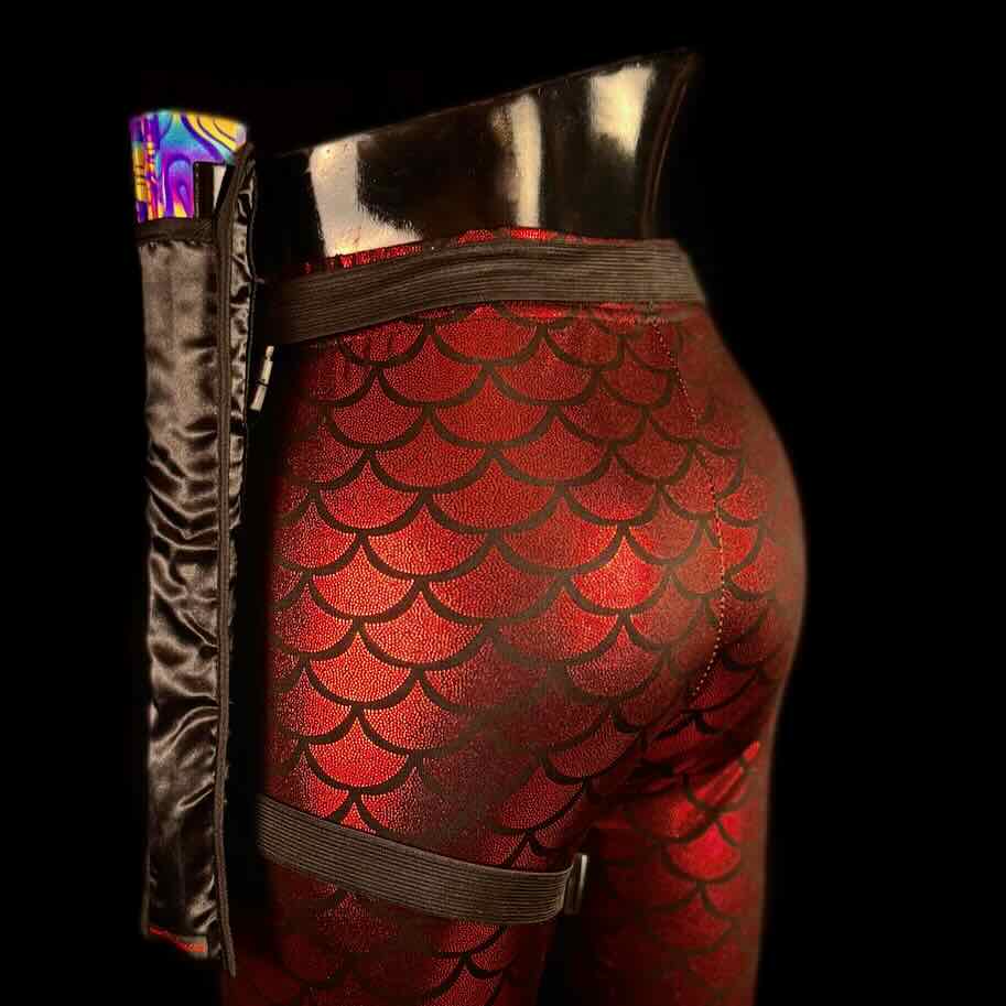 Handmade large bamboo rave fan with holster - Brocade Queen