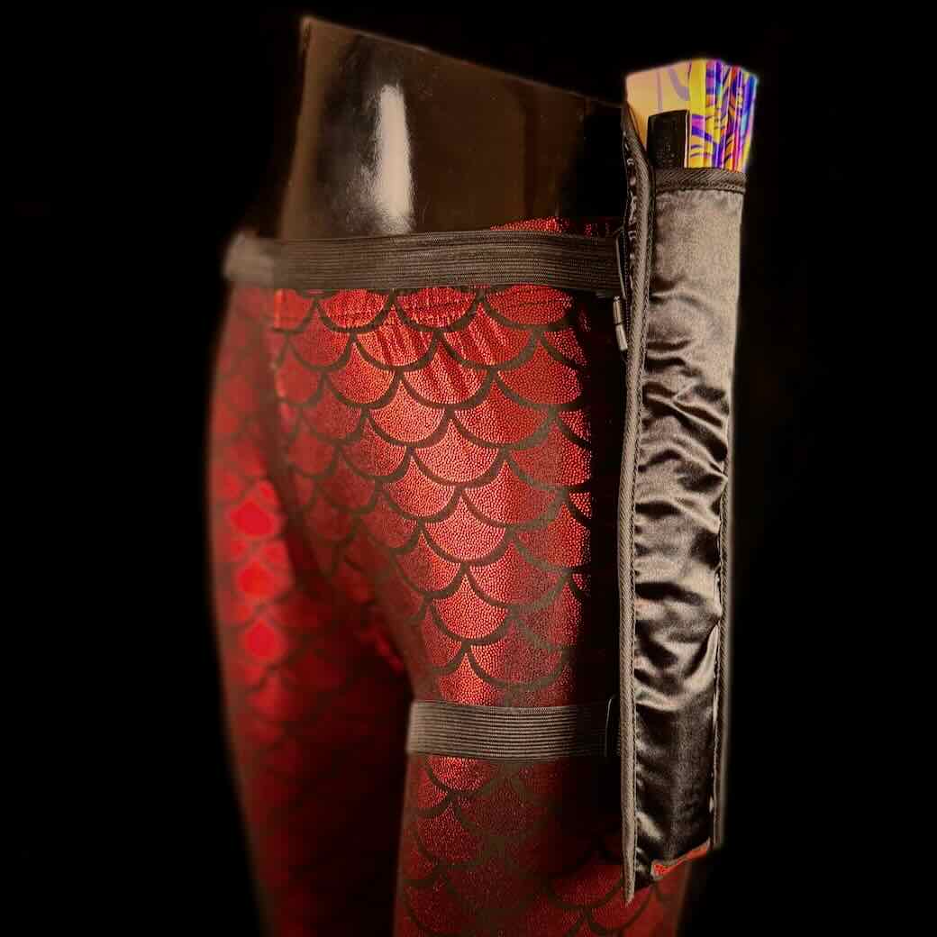 Handmade large bamboo rave fan with holster - Brocade Queen