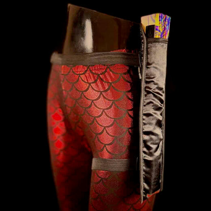 Handmade large bamboo rave fan with holster - Brocade Queen