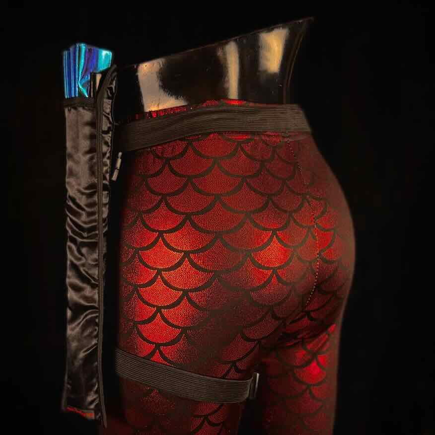 Handmade large bamboo rave fan with holster - Brocade Queen