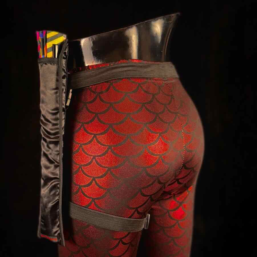 Handmade large bamboo rave fan with holster - Brocade Queen