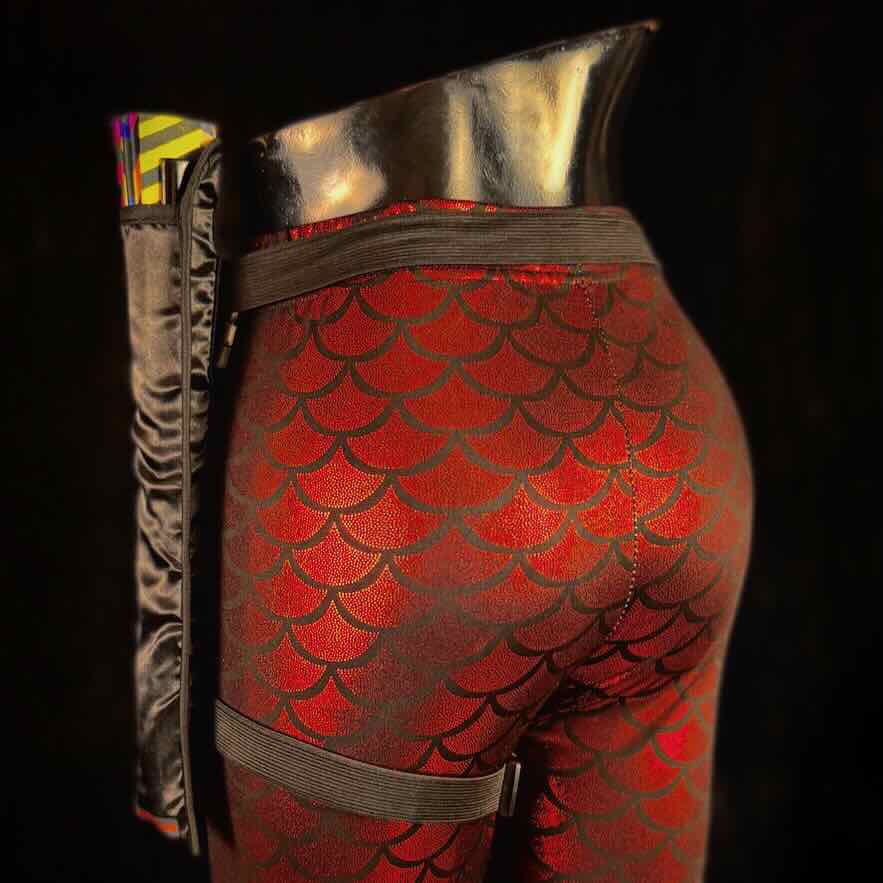 Handmade large bamboo rave fan with holster - Brocade Queen