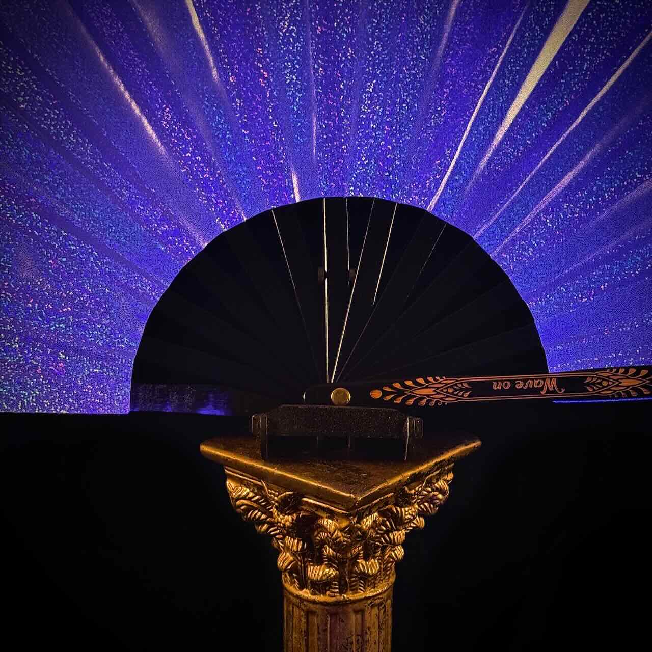 Handmade large bamboo rave fan with holster - Brocade Queen