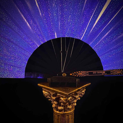 Handmade large bamboo rave fan with holster - Brocade Queen