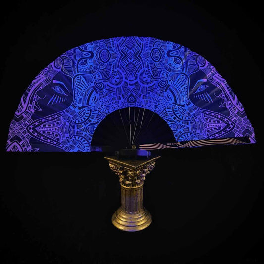 Handmade large bamboo rave fan with holster - Brocade Queen