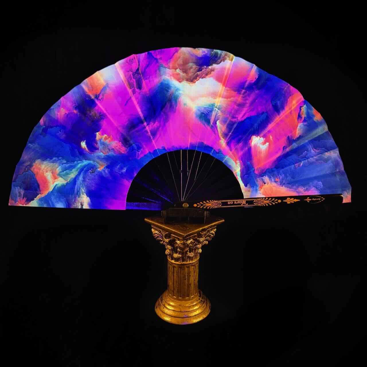 Handmade large bamboo rave fan with holster - Brocade Queen