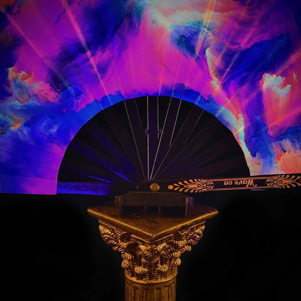 Handmade large bamboo rave fan with holster - Brocade Queen