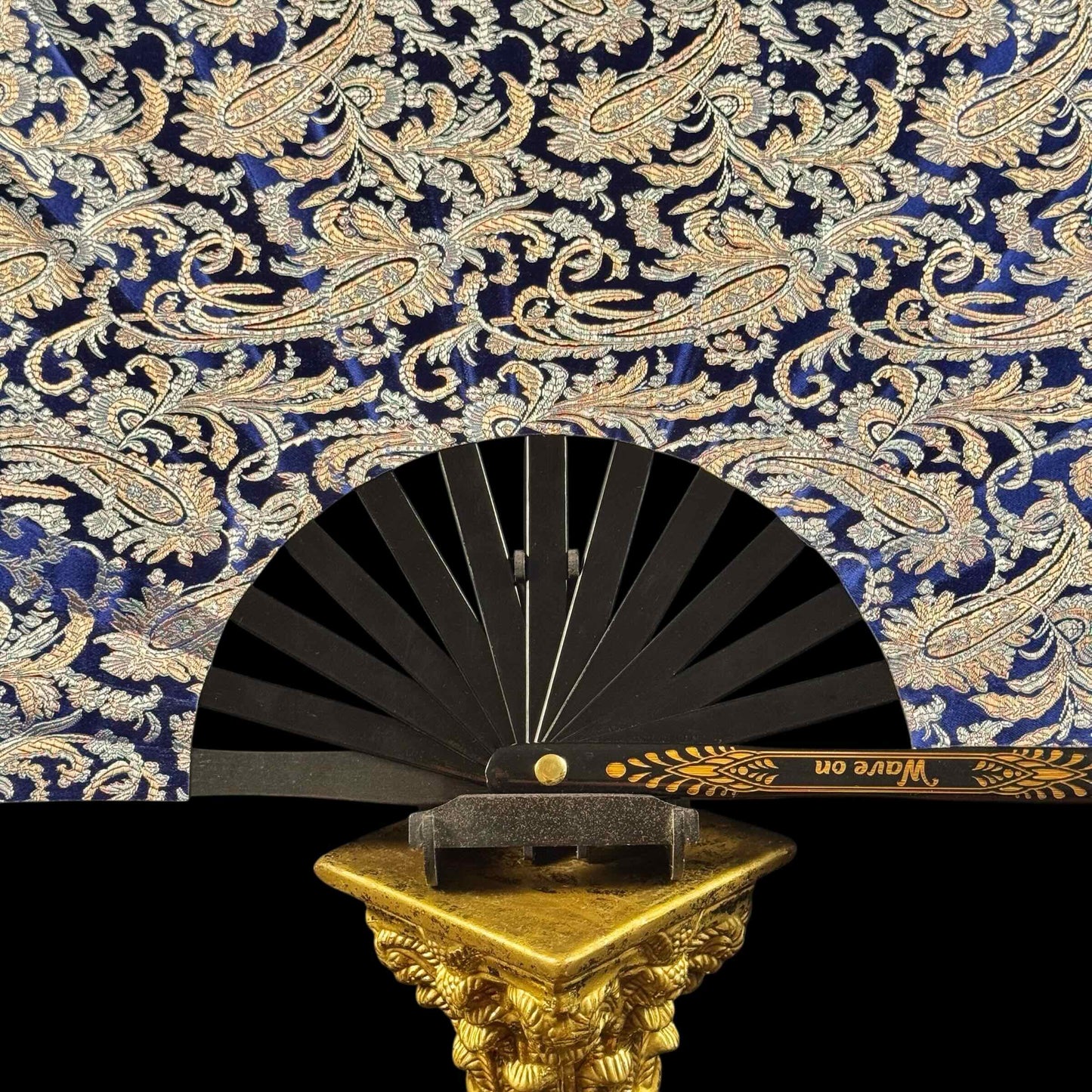 Handmade large bamboo rave fan with holster - Brocade Queen