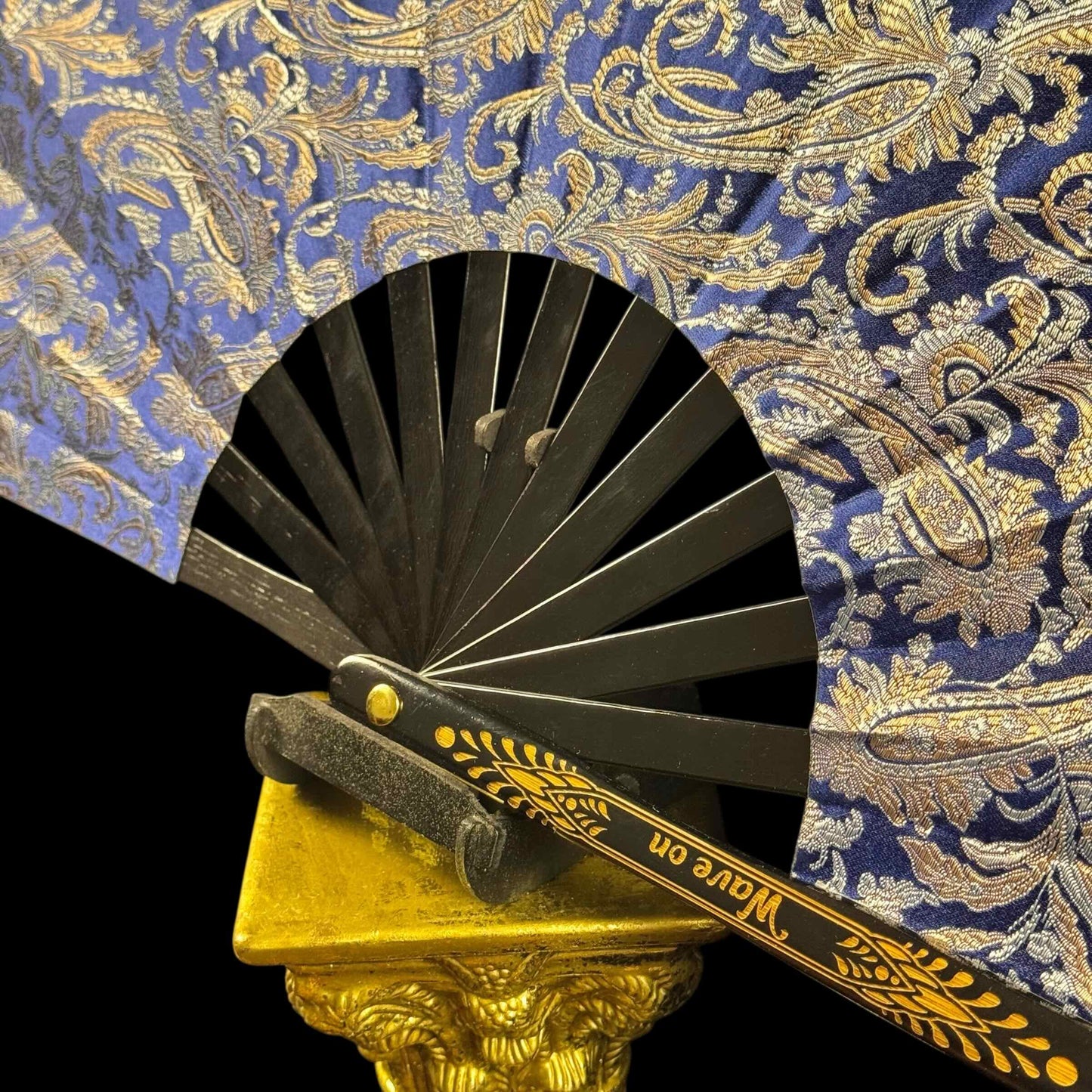 Handmade large bamboo rave fan with holster - Brocade Queen