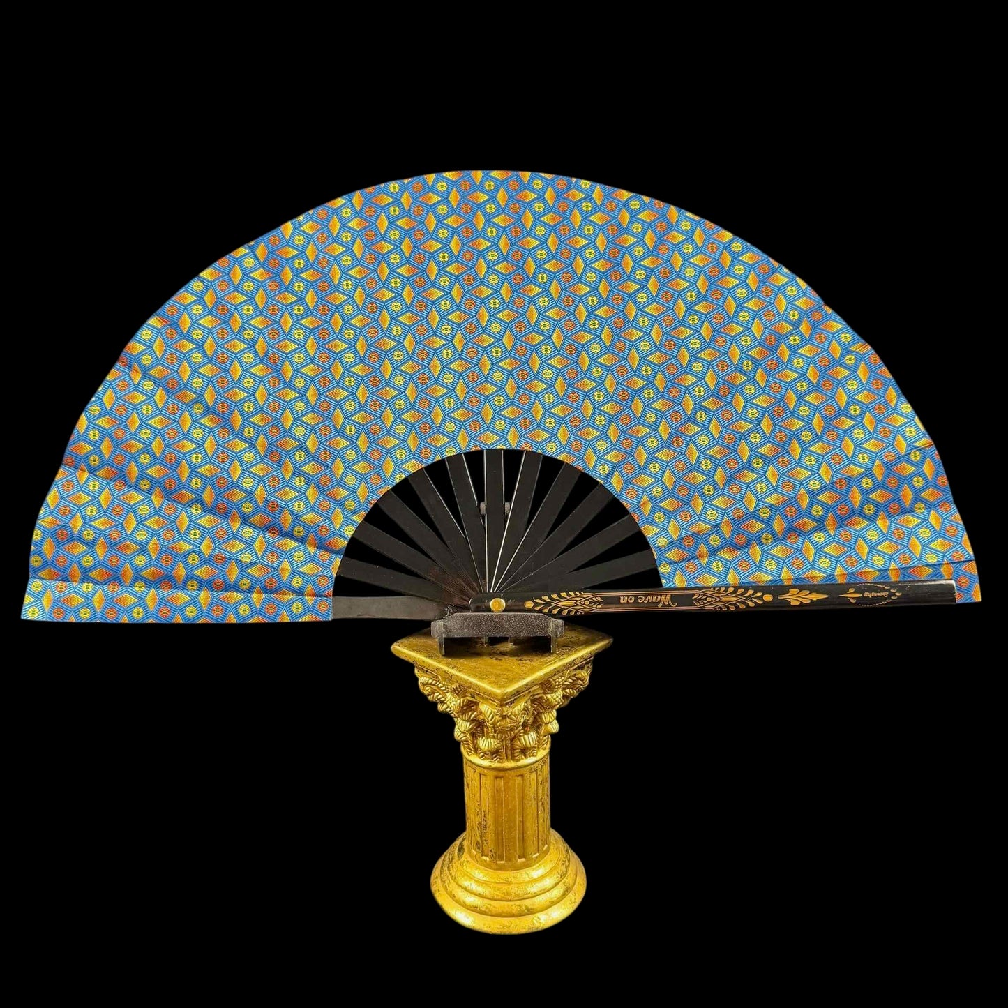 Handmade large bamboo rave fan with holster - Brocade Queen