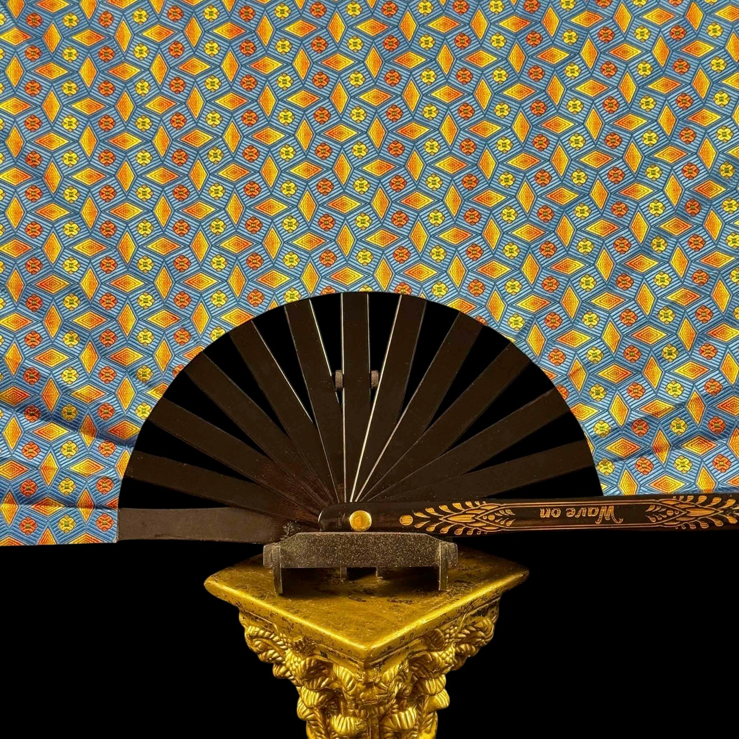 Handmade large bamboo rave fan with holster - Brocade Queen