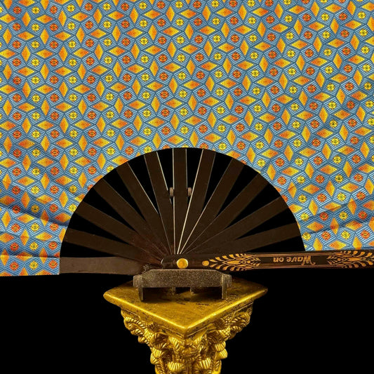 Handmade large bamboo rave fan with holster - Brocade Queen