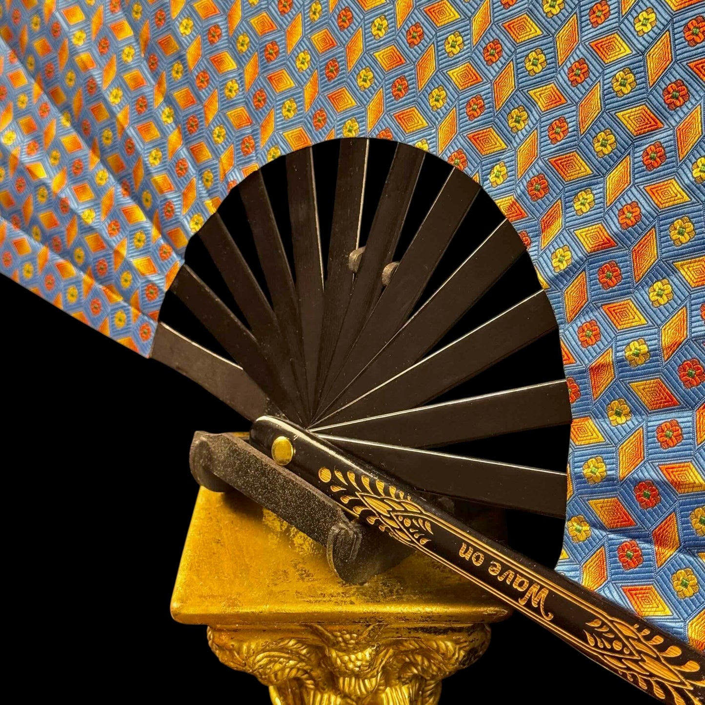 Handmade large bamboo rave fan with holster - Brocade Queen