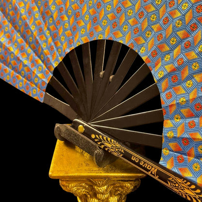 Handmade large bamboo rave fan with holster - Brocade Queen