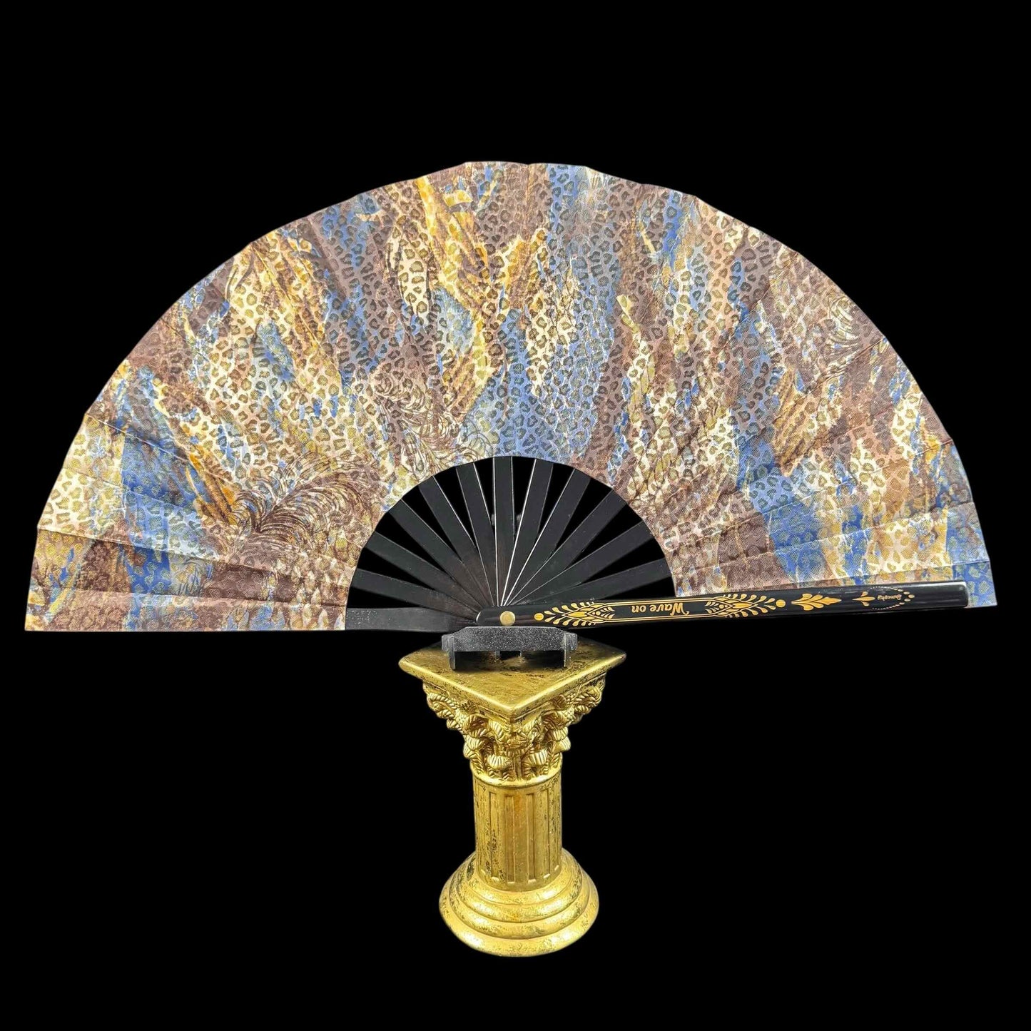 Handmade large bamboo rave fan with holster - Brocade Queen