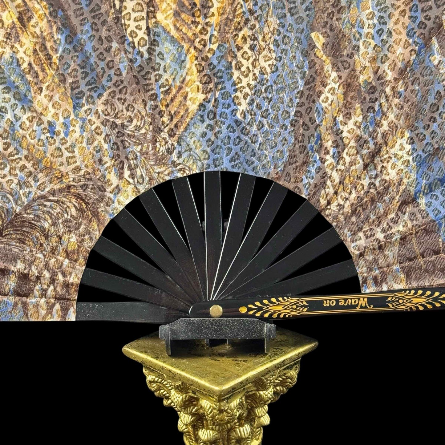 Handmade large bamboo rave fan with holster - Brocade Queen