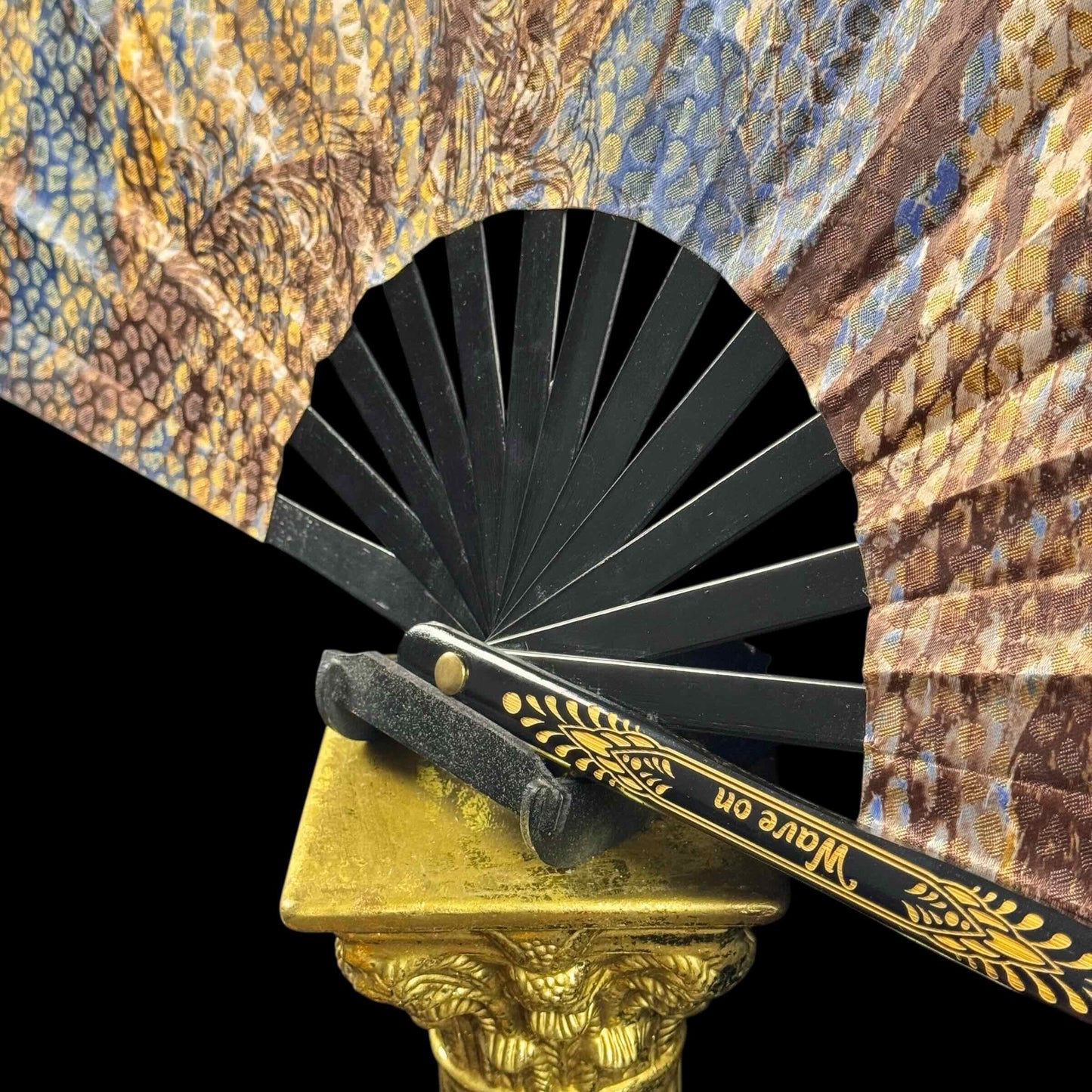 Handmade large bamboo rave fan with holster - Brocade Queen