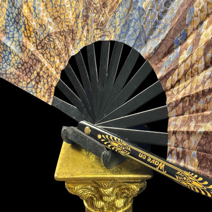 Handmade large bamboo rave fan with holster - Brocade Queen