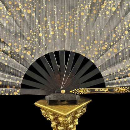 Handmade large bamboo rave fan with holster - Brocade Queen