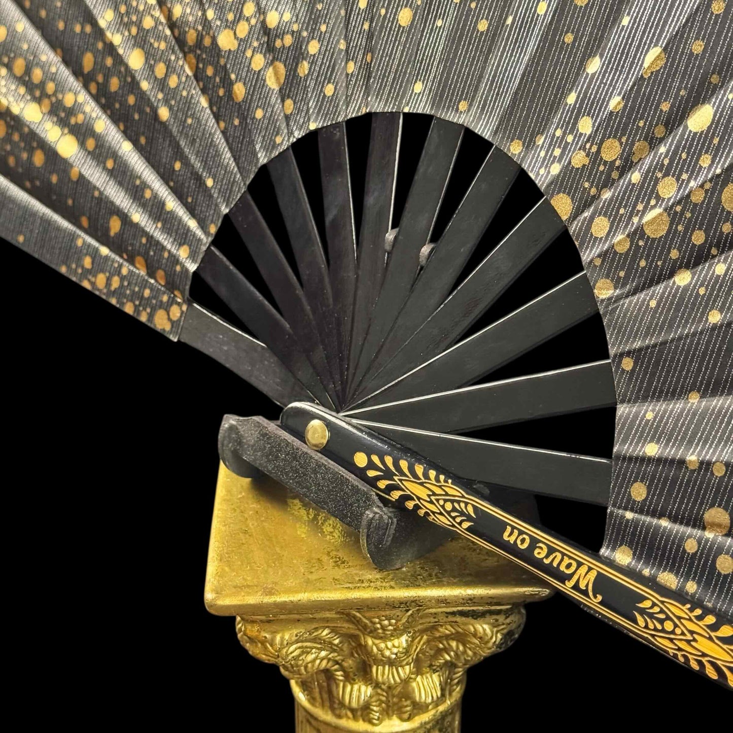 Handmade large bamboo rave fan with holster - Brocade Queen