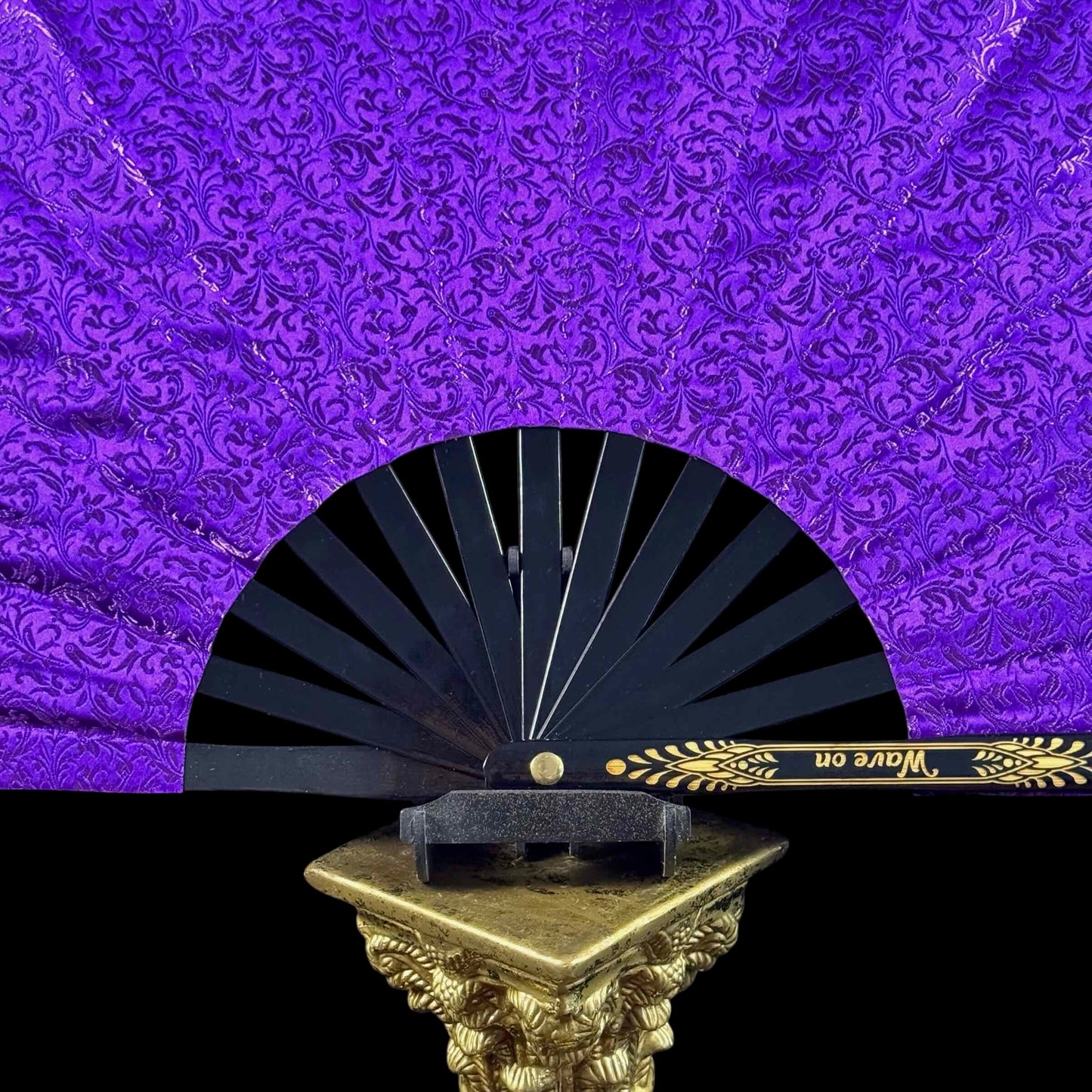 Handmade large bamboo rave fan with holster - Brocade Queen