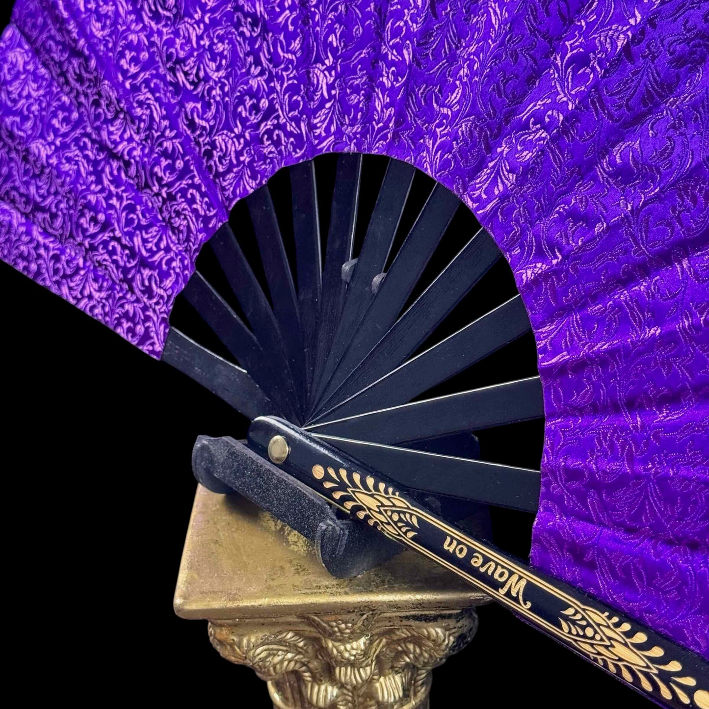 Handmade large bamboo rave fan with holster - Brocade Queen