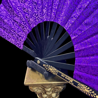 Handmade large bamboo rave fan with holster - Brocade Queen