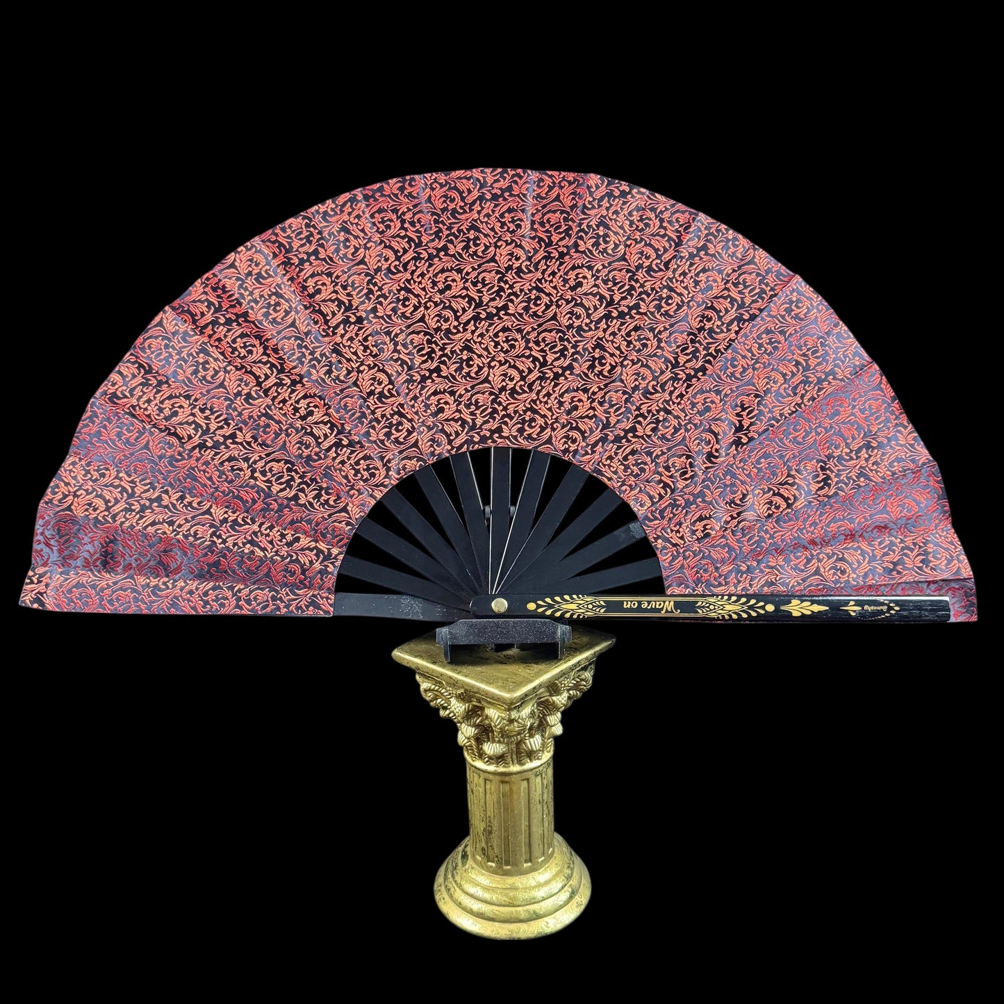Handmade large bamboo rave fan with holster - Brocade Queen