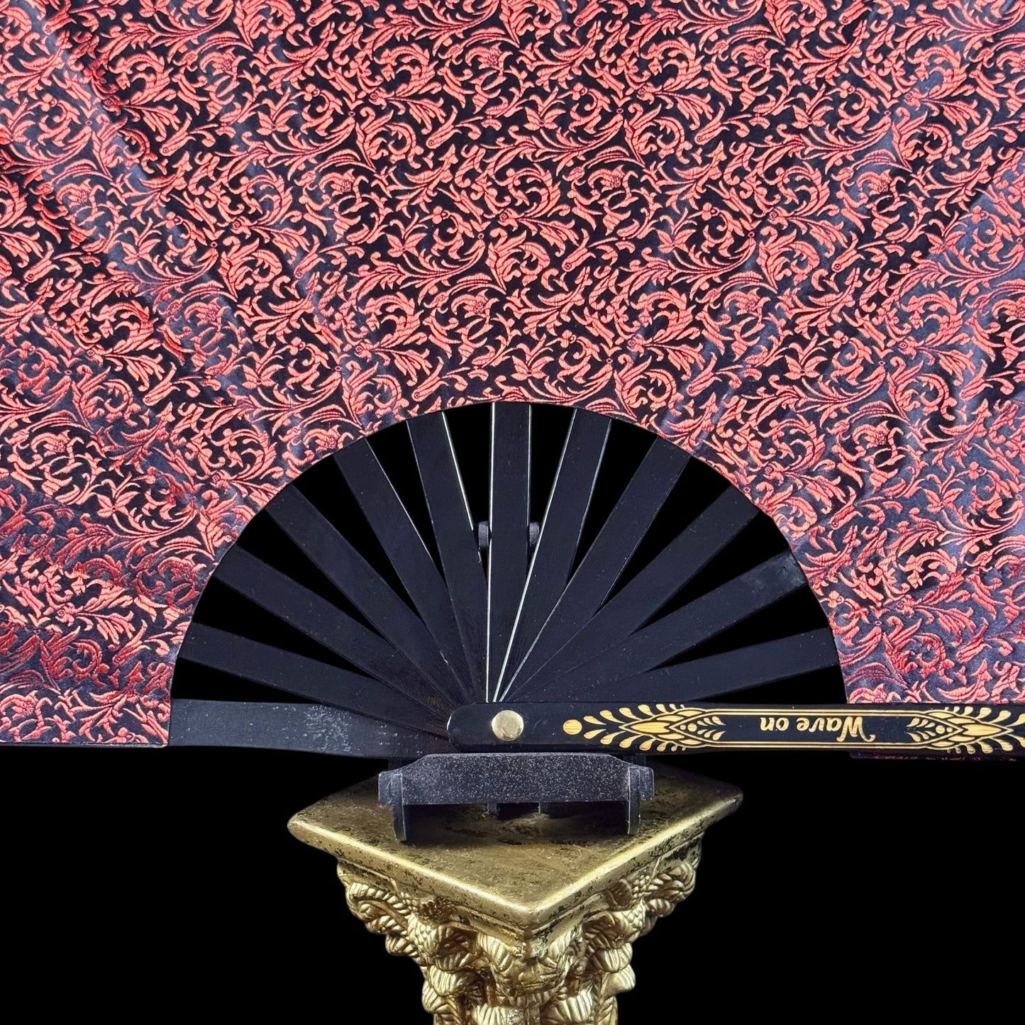 Handmade large bamboo rave fan with holster - Brocade Queen