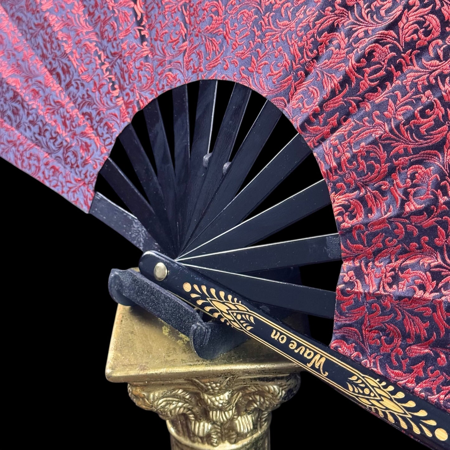 Handmade large bamboo rave fan with holster - Brocade Queen