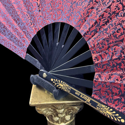 Handmade large bamboo rave fan with holster - Brocade Queen