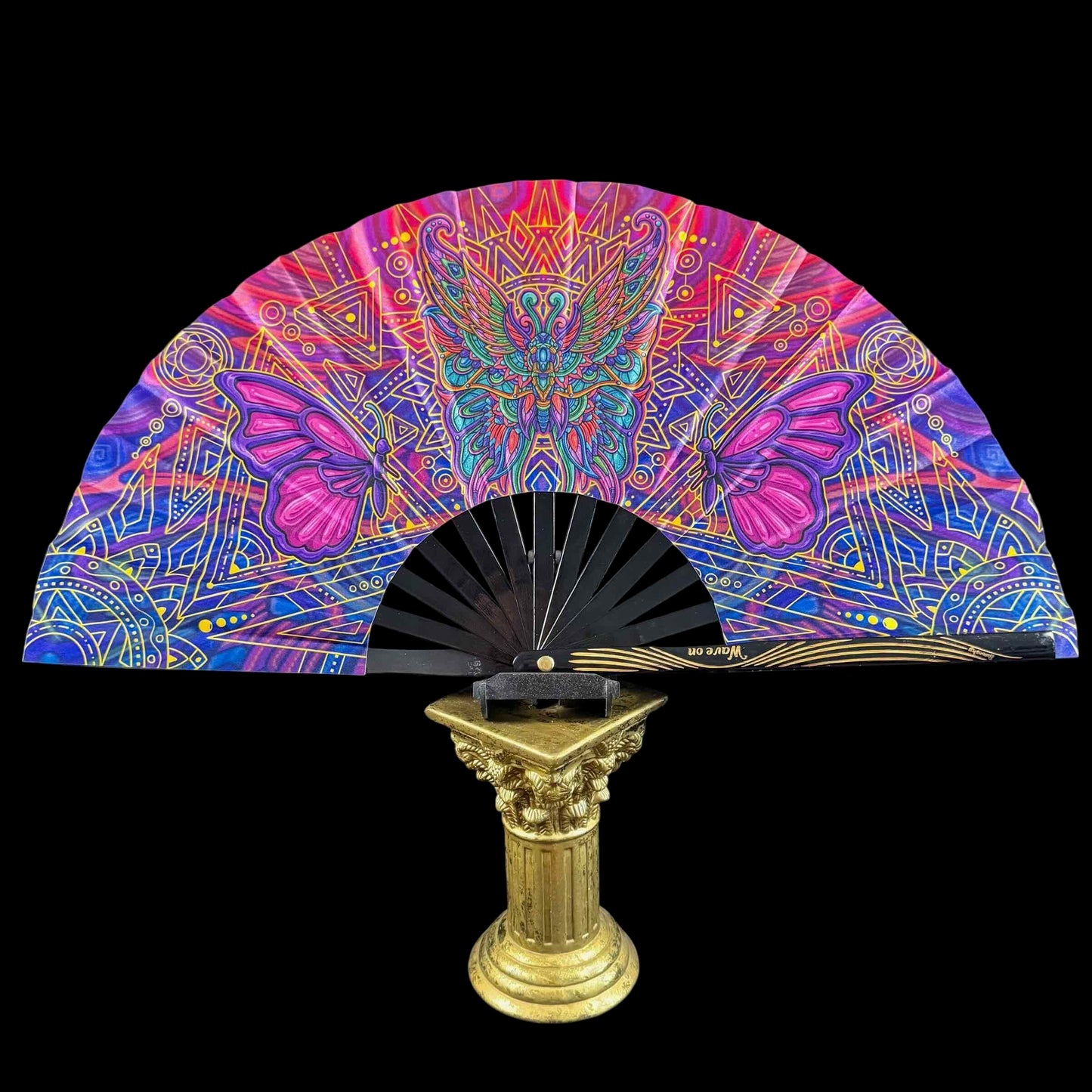 Handmade large bamboo rave fan with holster - Brocade Queen