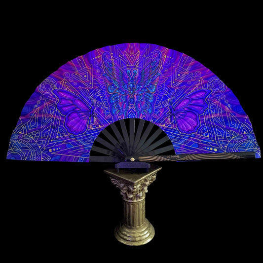 Handmade large bamboo rave fan with holster - Brocade Queen