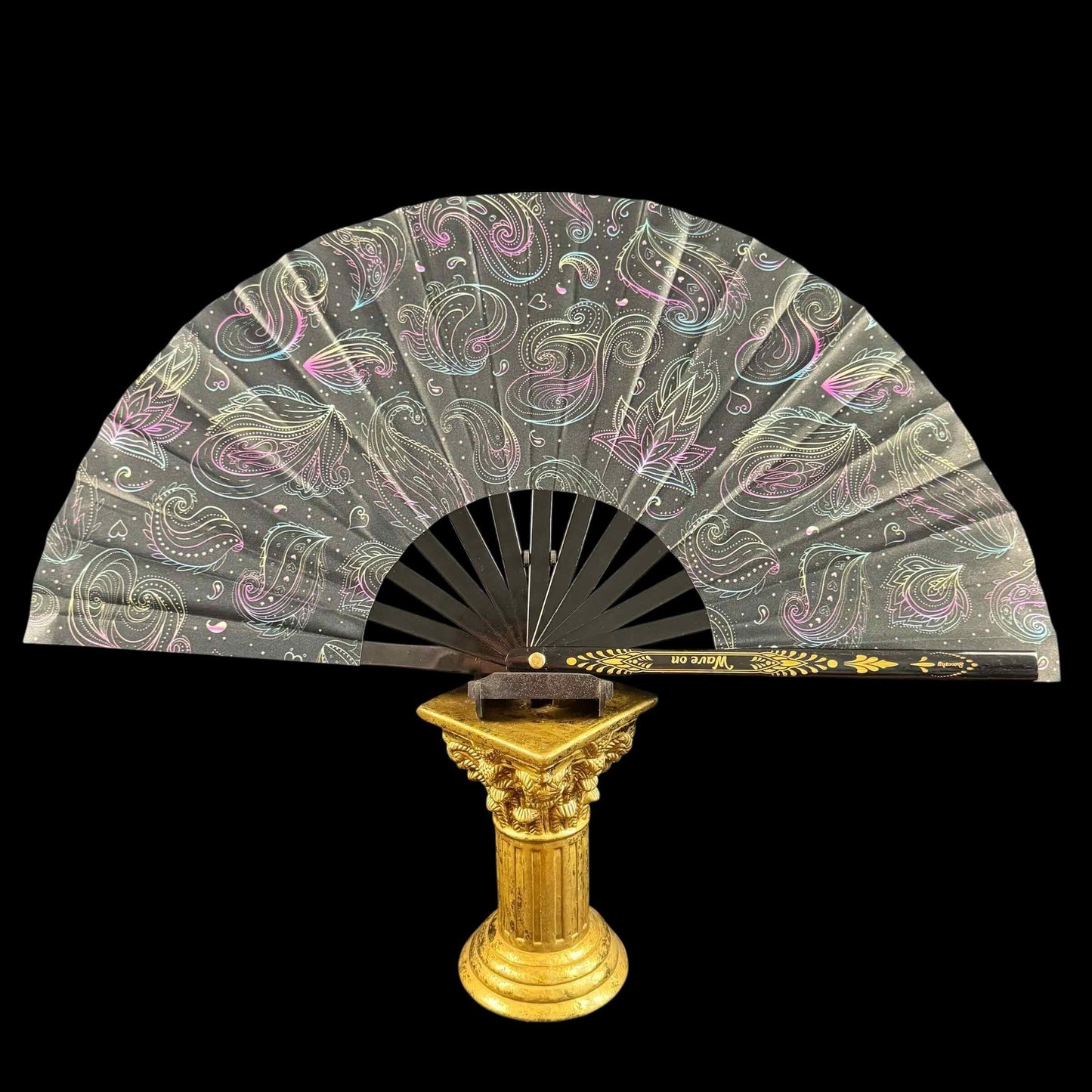 Handmade large bamboo rave fan with holster - Brocade Queen