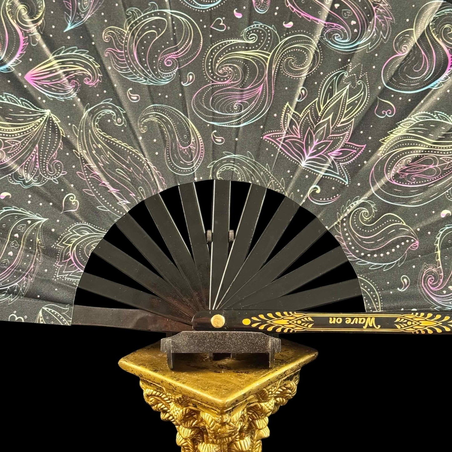 Handmade large bamboo rave fan with holster - Brocade Queen