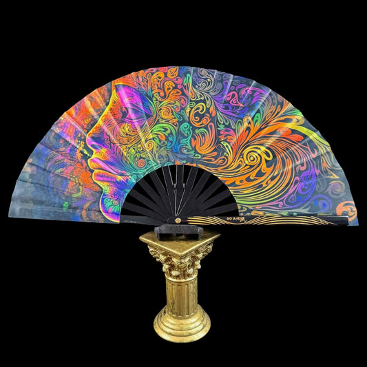 Handmade large bamboo rave fan with holster - Brocade Queen