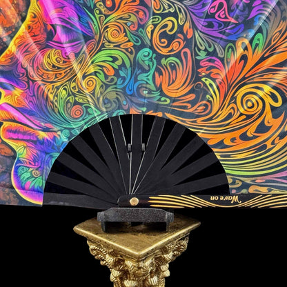 Handmade large bamboo rave fan with holster - Brocade Queen