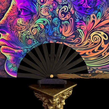 Handmade large bamboo rave fan with holster - Brocade Queen