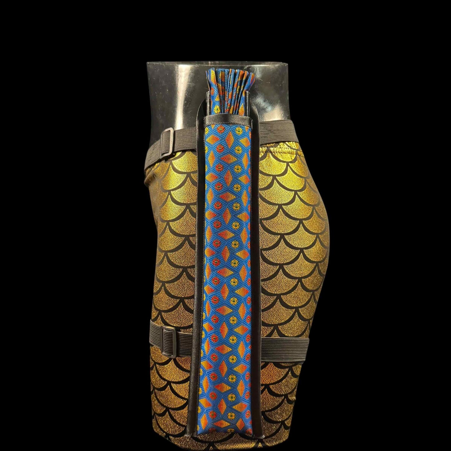 Handmade large bamboo rave fan with holster - Brocade Queen