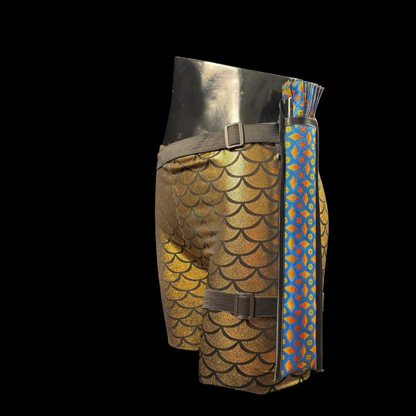 Handmade large bamboo rave fan with holster - Brocade Queen