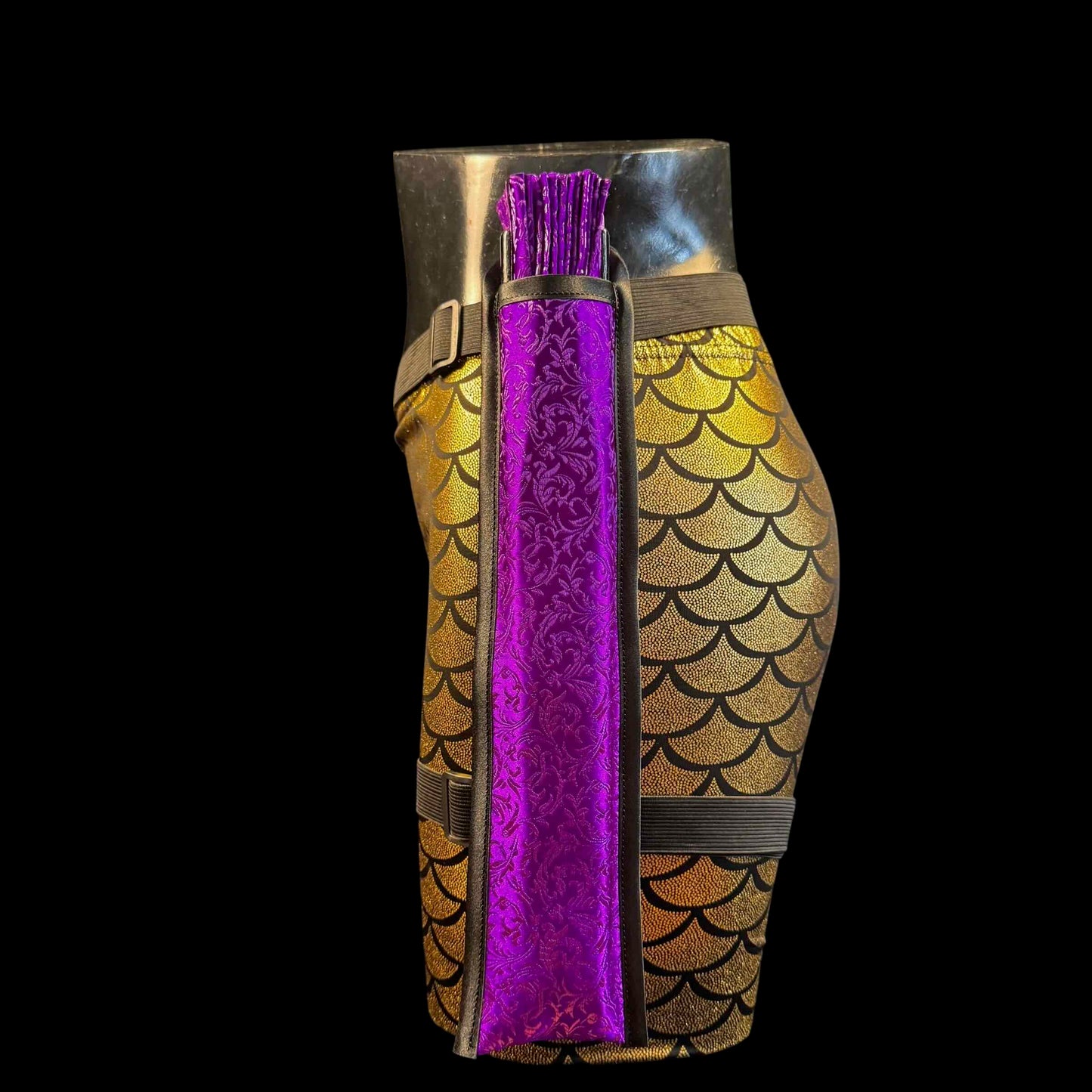 Handmade large bamboo rave fan with holster - Brocade Queen