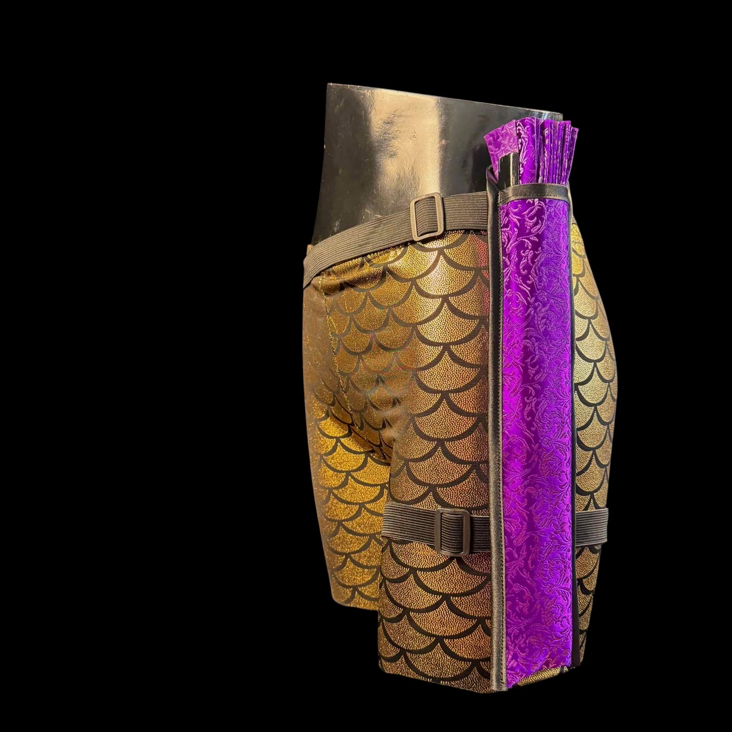 Handmade large bamboo rave fan with holster - Brocade Queen