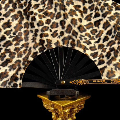 Handmade large bamboo rave fan with holster - Brocade Queen