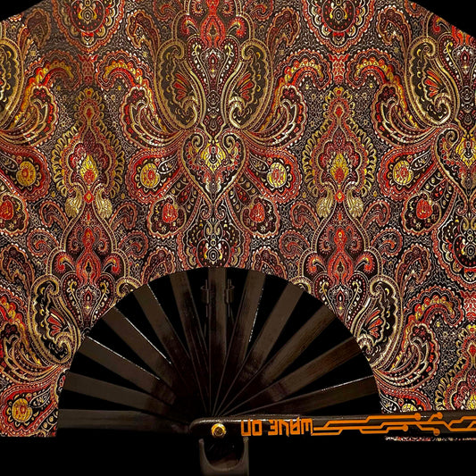 Handmade large bamboo rave fan with holster - Brocade Queen