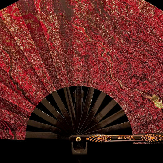 Handmade large bamboo rave fan with holster - Brocade Queen