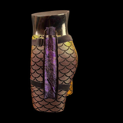 Kleiner 28cm handgefertigter Bambus Rave Fächer mit Holster - Purple gold - Fanmans Fanshop