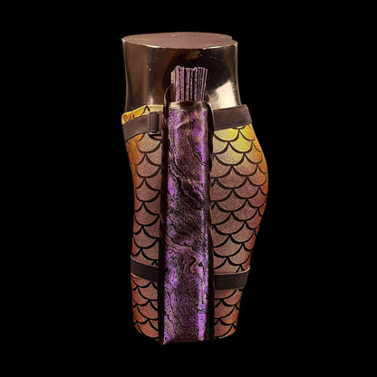 Handmade large 35cm bamboo rave fan with holster - Purple gold