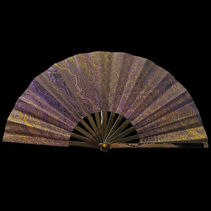 Handmade large 35cm bamboo rave fan with holster - Purple gold